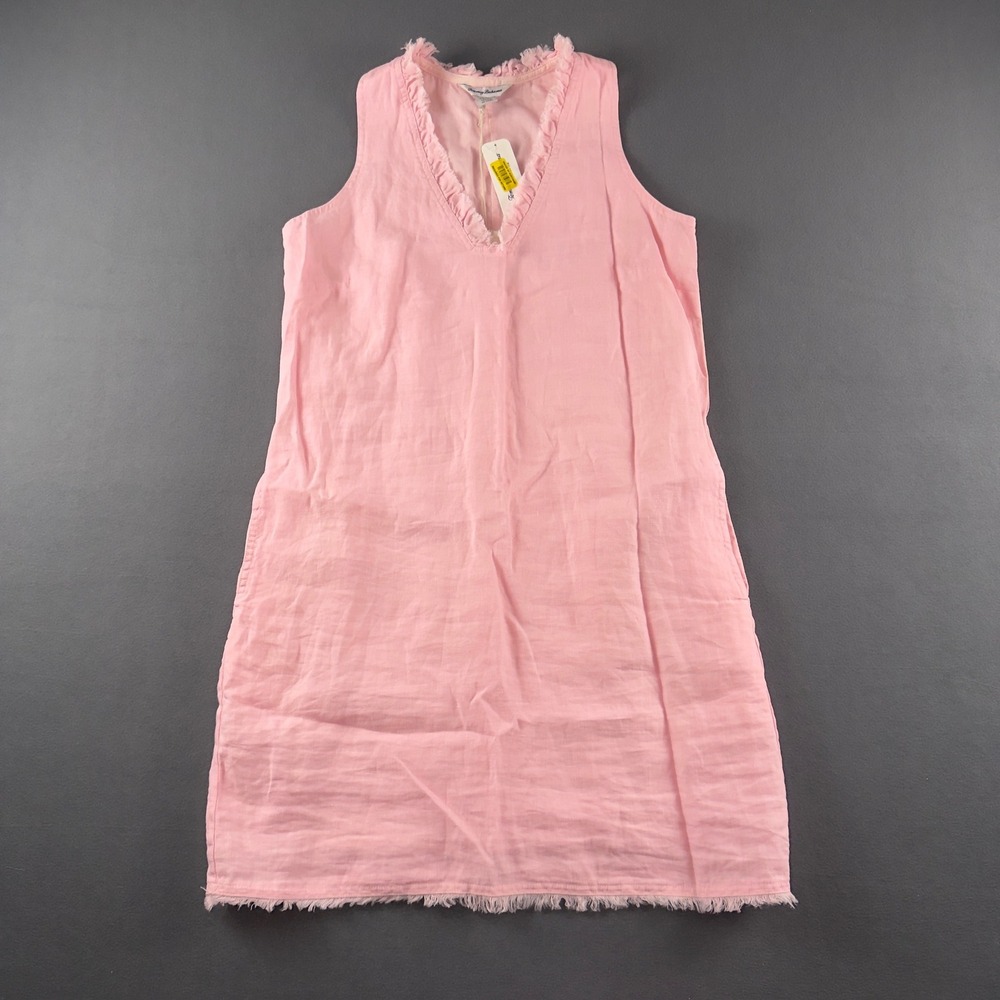 Tommy Bahama Two Palms Ruffle Shift Dress Pink Linen SW621161 Womens XS - Picture 1 of 11